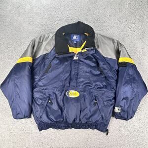 Vintage Michigan Wolverines Starter Puffer Pullover Jacket Size Large 1/4 Zip